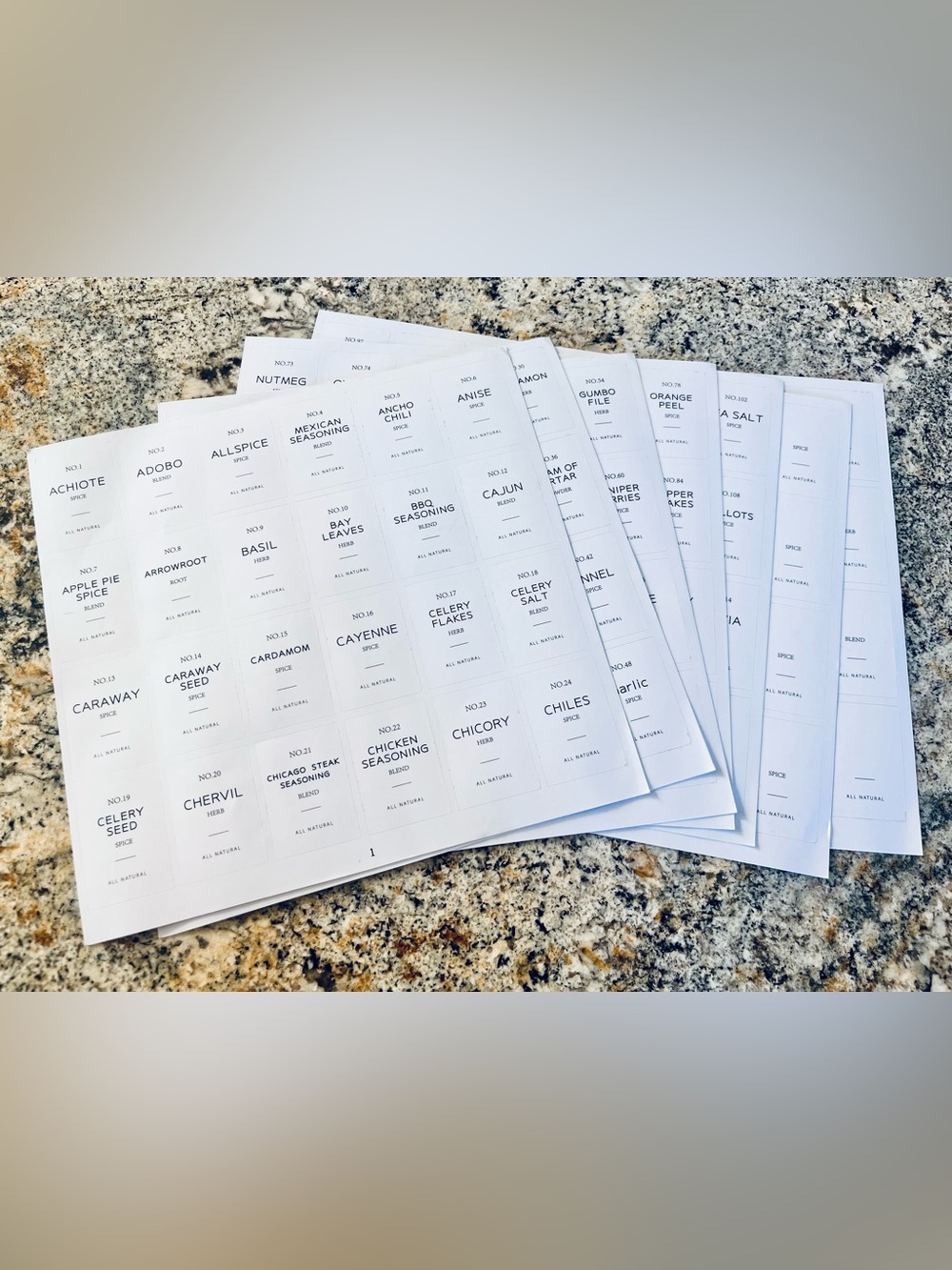 White Spice Pantry Label Sheets for Organization White 125 Labels +Blank Labels